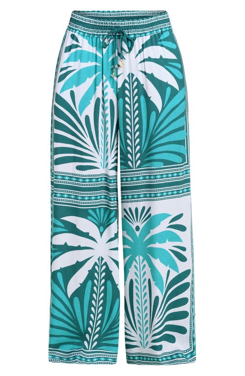 Sunshine 79 Patchwork Palms Cover-up Wide Leg Pants In Blue