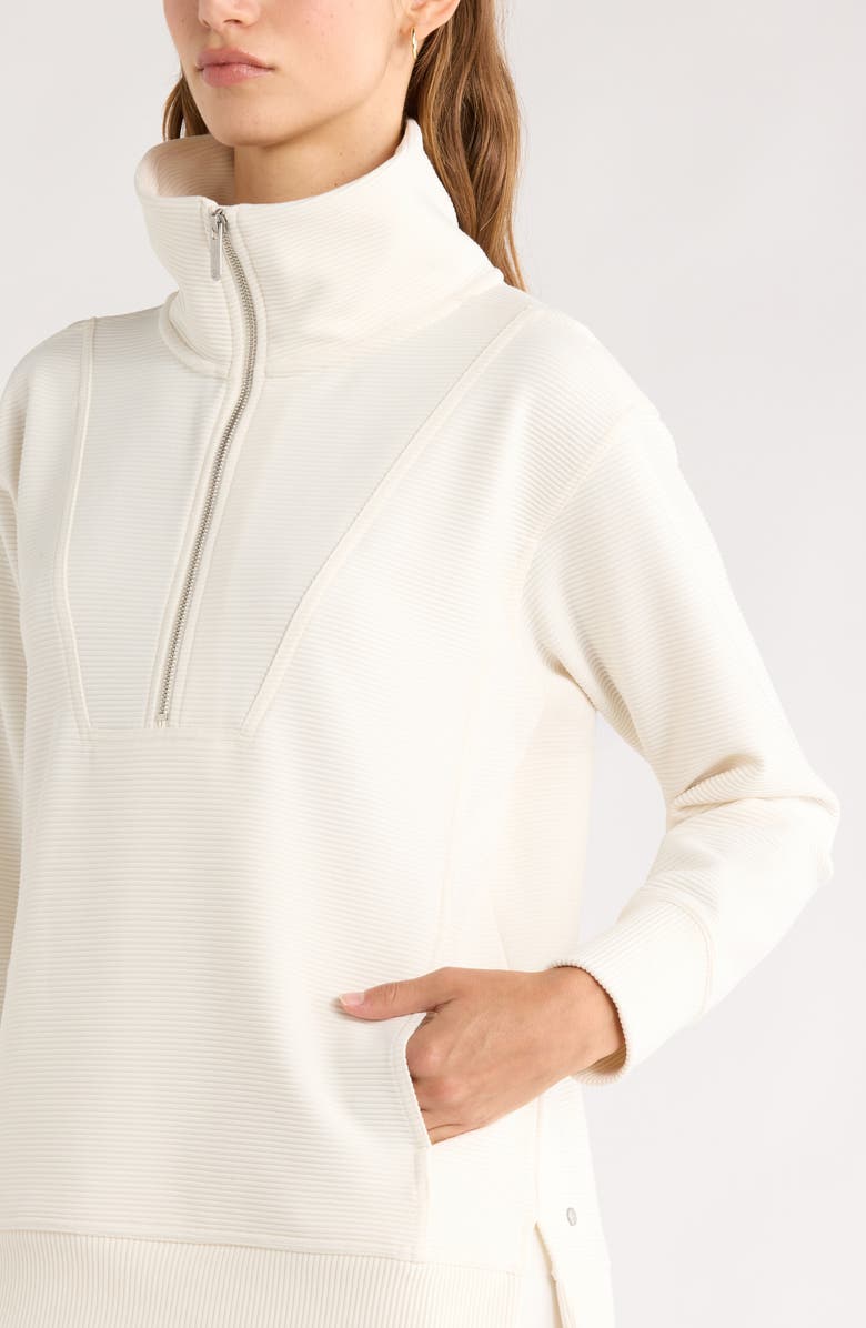 Zella Kickback Ottoman Half Zip Tunic, Alternate, color, Ivory Egret