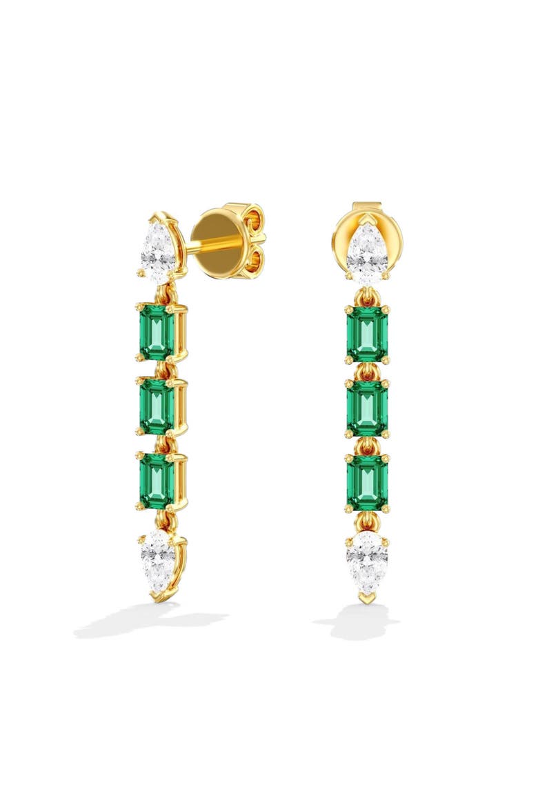 Green Emerald & Pear Lab Diamond Drop in 14K Gold, Alternate, color, Yellow Gold