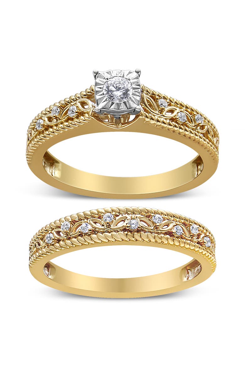 Haus of Brilliance 14K Yellow Gold Plated Silver 1/5 Cttw Diamond Art Deco Engagement Ring Bridal Set, Main, color, 