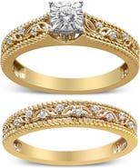 Haus of Brilliance 14K Yellow Gold Plated Silver 1/5 Cttw Diamond Art Deco Engagement Ring Bridal Set