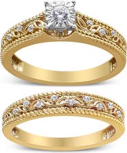 Haus of Brilliance 14K Yellow Gold Plated Silver 1/5 Cttw Diamond Art Deco Engagement Ring Bridal Set