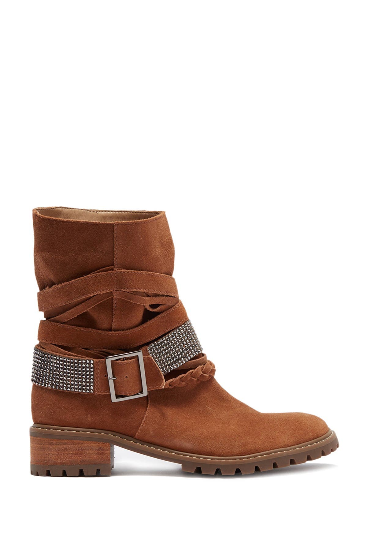Schutz Kiara Suede Strappy Buckle Boot, Alternate, color, 