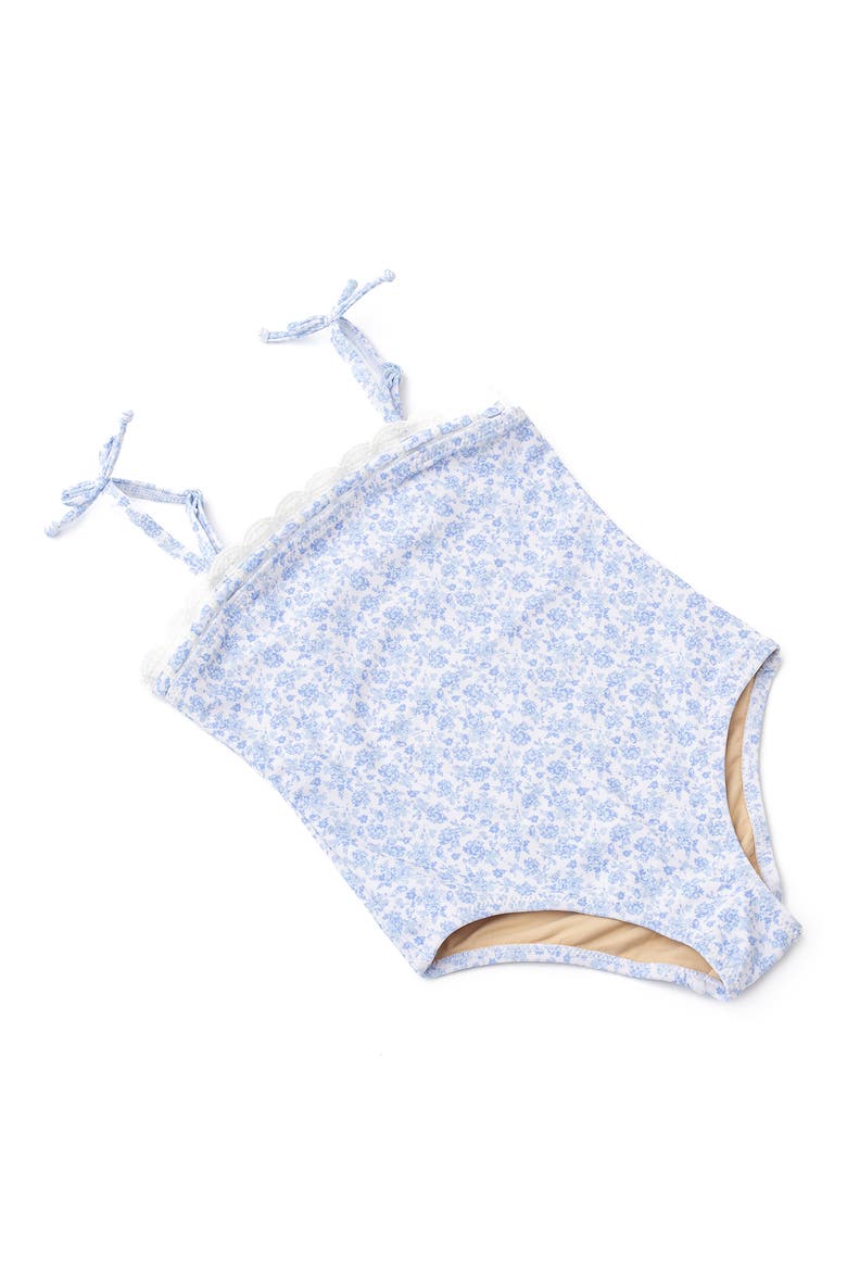 Kids' Tie Strap One-Piece Swimsuit, Alternate, color, BLUE