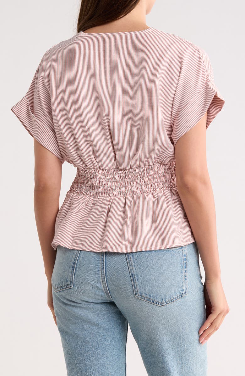 MAX STUDIO Stripe Short Sleeve Pleated Front Top, Alternate, color, Off White/ Baked Apple Stripe