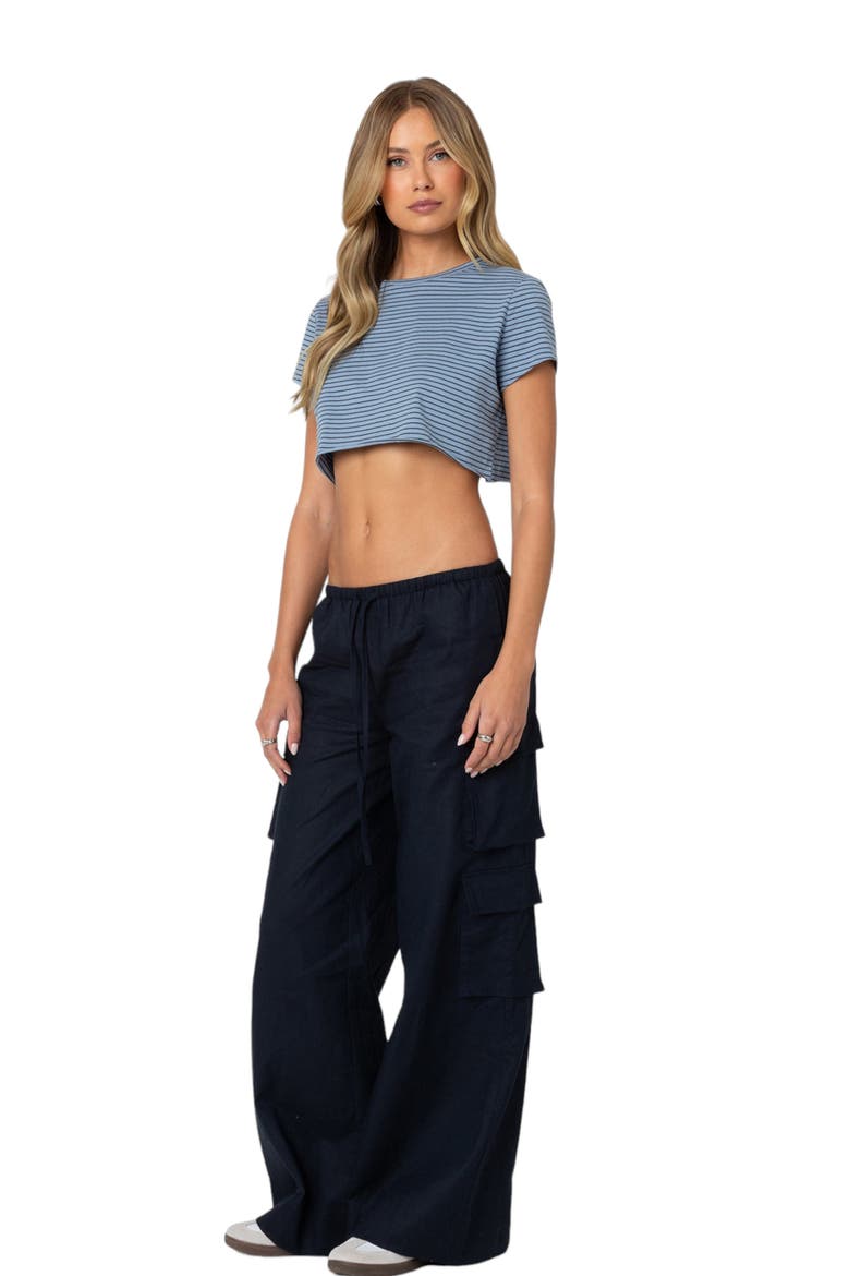 Stripey Crop Cotton T-Shirt, Alternate, color, BLUE