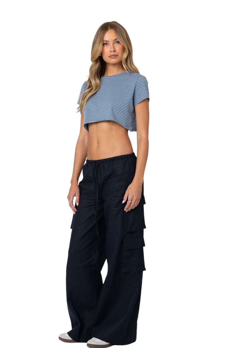 EDIKTED Stripey Crop Cotton T-Shirt, Alternate, color, Blue