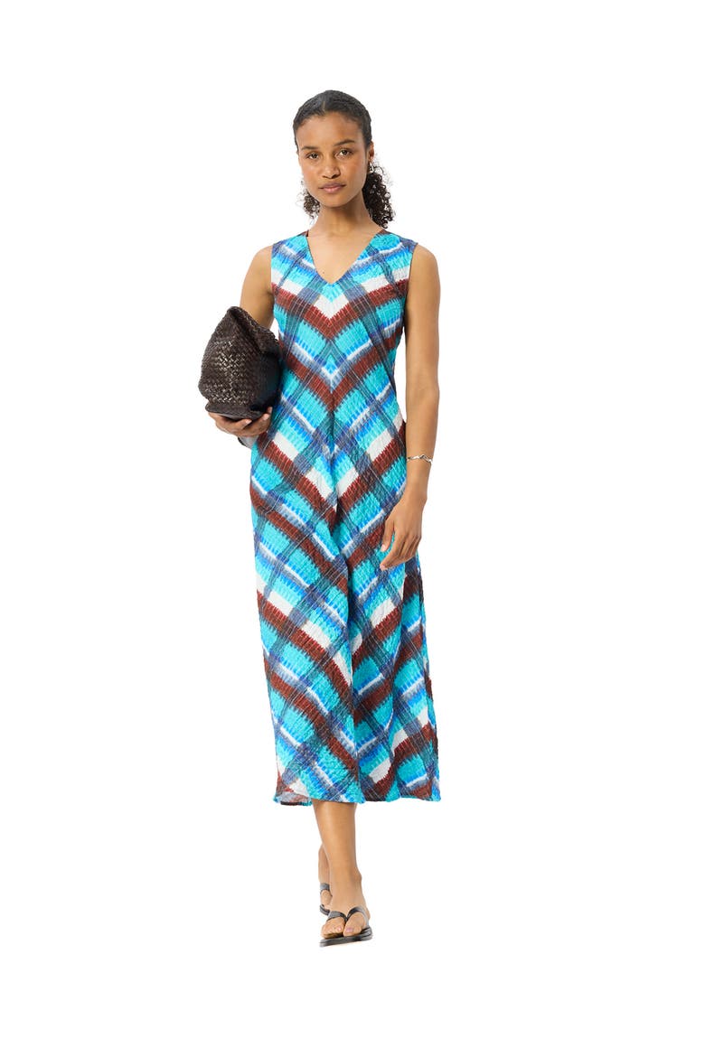 Checked V-Neck Textured Dress, Alternate, color, Blue/Multi