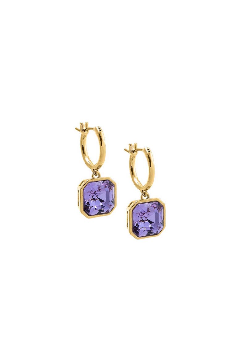 CZ Sqaured Bezel Drop Huggie Earring, Main, color, Purple