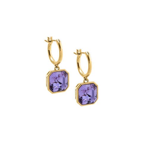 CZ Sqaured Bezel Drop Huggie Earring