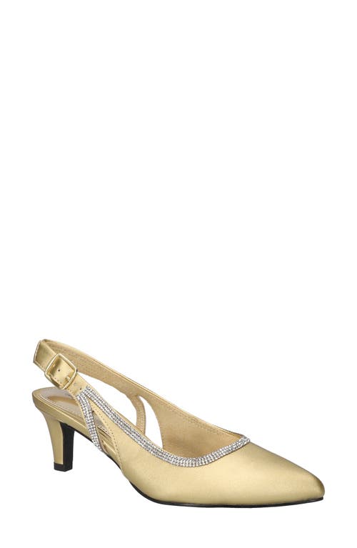 Easy Street Glisten Kitten Heel Slingback Pump In Gold Satin