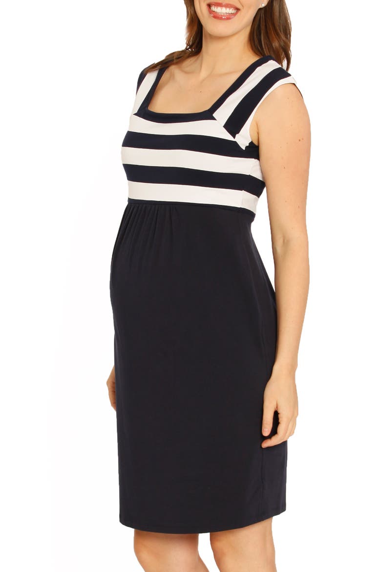 Fitted Stripe Maternity Dress, Main, color, NAVY