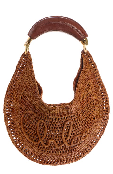 Summer Banana Crochet Raffia Hobo Bag