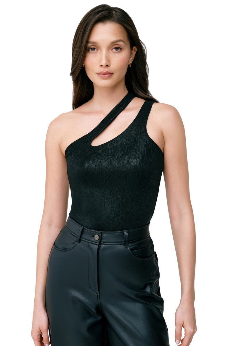 Siren Metallic One-Shoulder Jersey Top, Alternate, color, ONYX