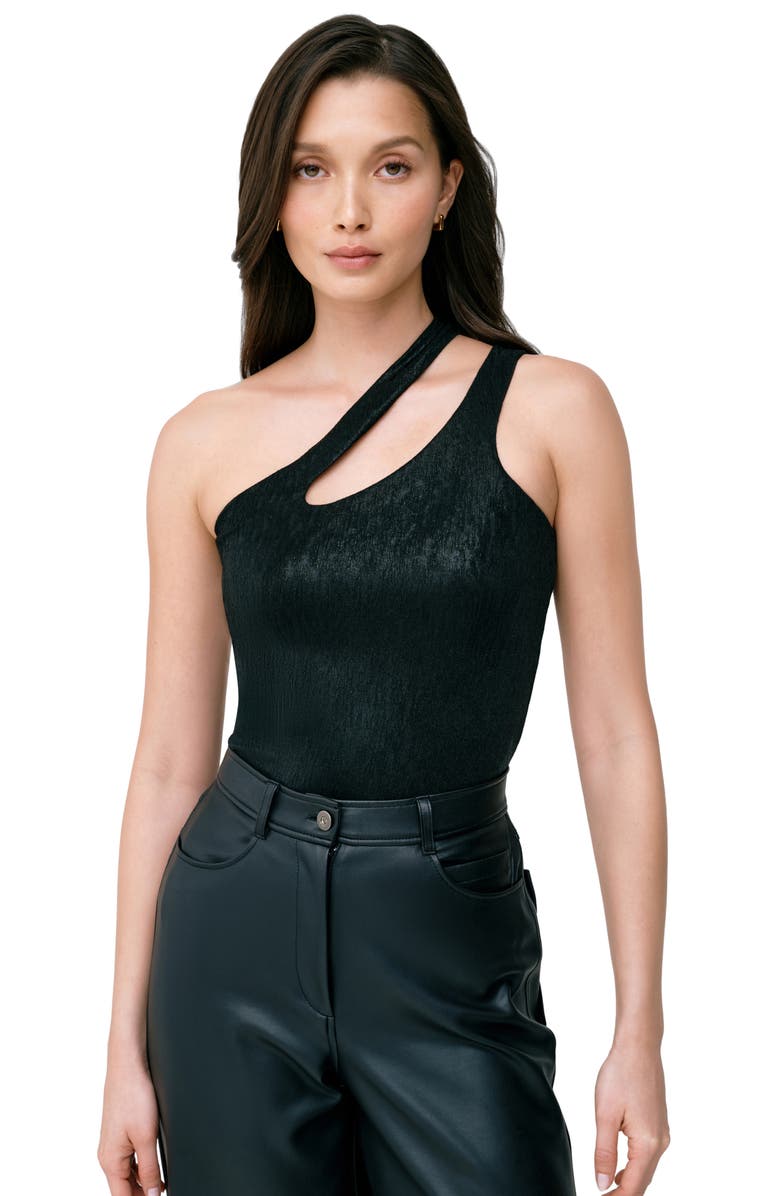 Marcella Siren Metallic One-Shoulder Jersey Top, Alternate, color, Onyx