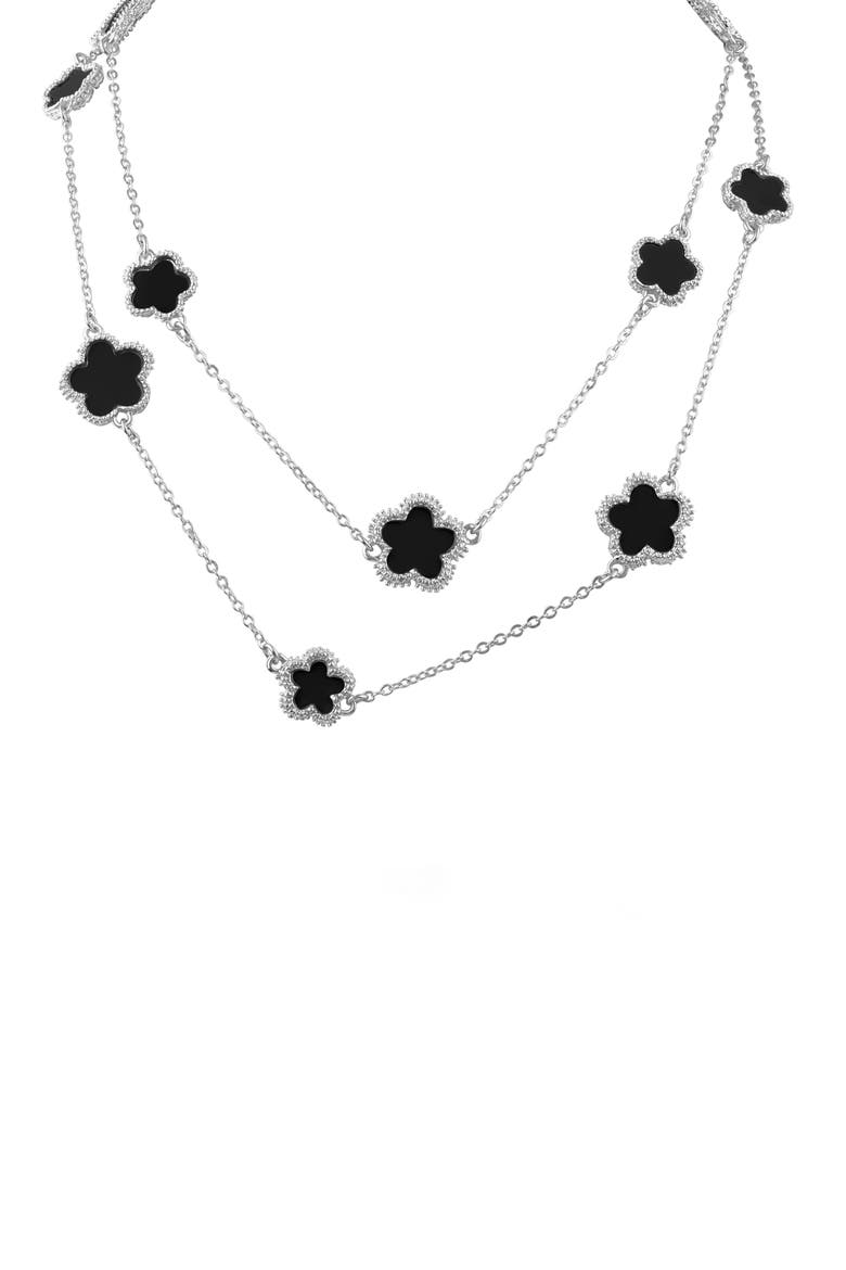 Resin Clover Station Necklace (Nordstrom Exclusive), Main, color, BLACK/ SILVER