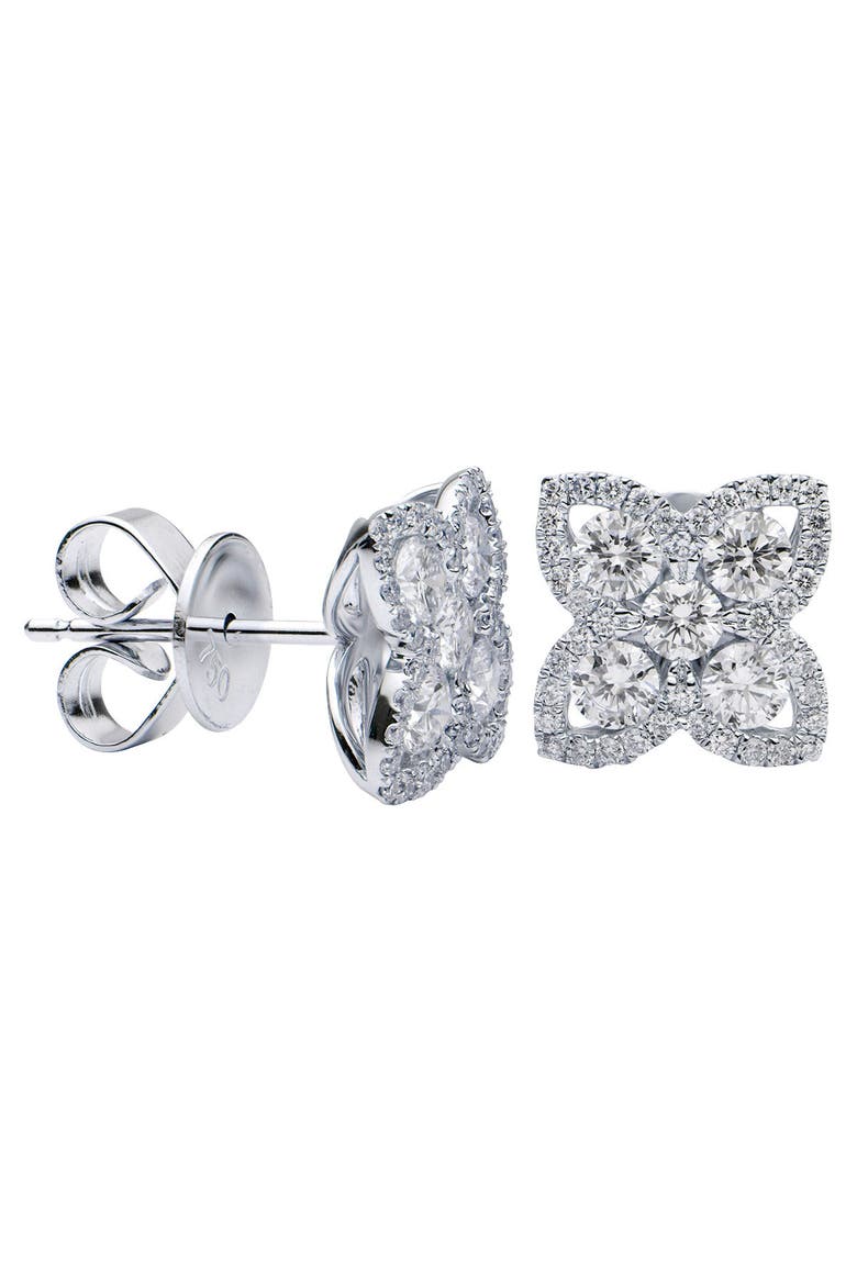 18K Gold Diamond Flower Cluster Stud Earrings, Main, color, White Gold