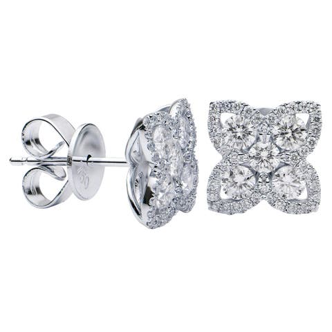 18K Gold Diamond Flower Cluster Stud Earrings