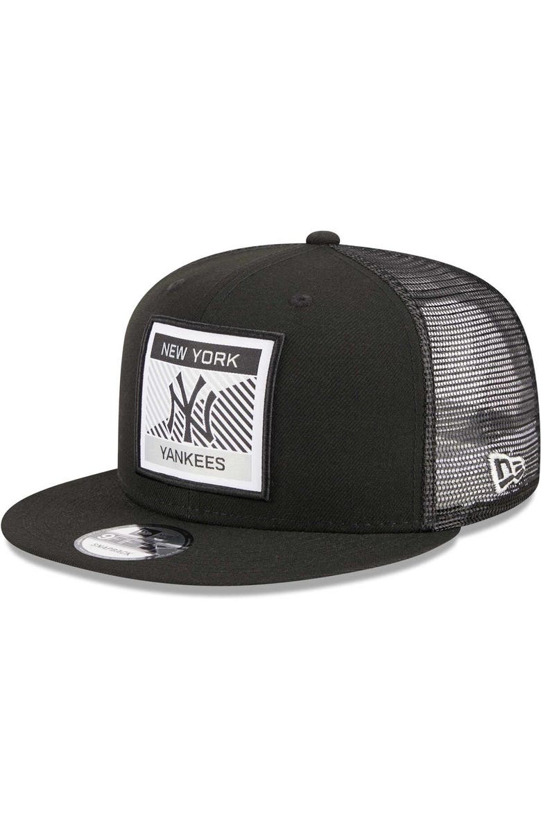 New Era Men's New Era Black New York Yankees Scratch Squared Trucker 9FIFTY Snapback Hat, Main, color,