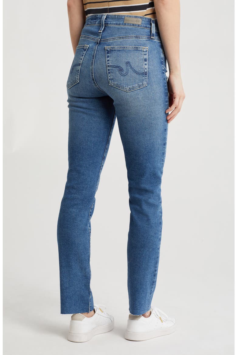 Mari High Waist Raw Hem Slim Straight Jeans, Alternate, color, ARCADIA