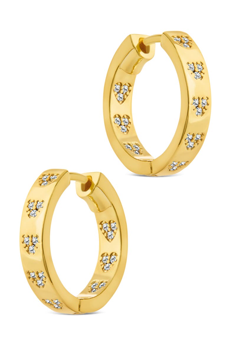 Cubic Zirconia Heart Station Hoop Earrings, Alternate, color, GOLD