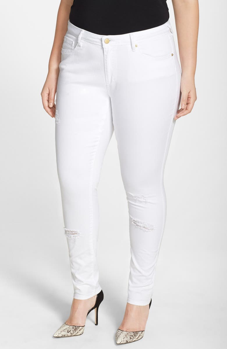 Poetic Justice 'Maya' Destroyed White Skinny Jeans, Main, color,