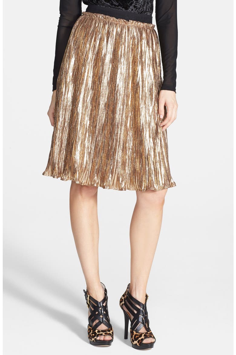 ASTR Metallic Crinkle Midi Skirt, Main, color, GOLD