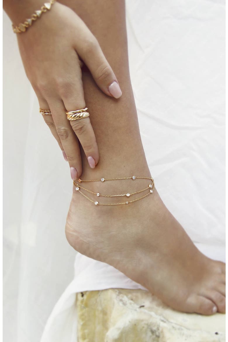 Cubic Zirconia Anklet, Alternate, color, GOLD