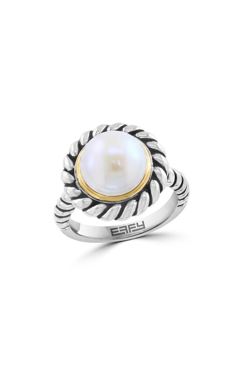 EFFY Sterling Silver & 14K Gold Freshwater Pearl Ring, Main, color, Silver/ White