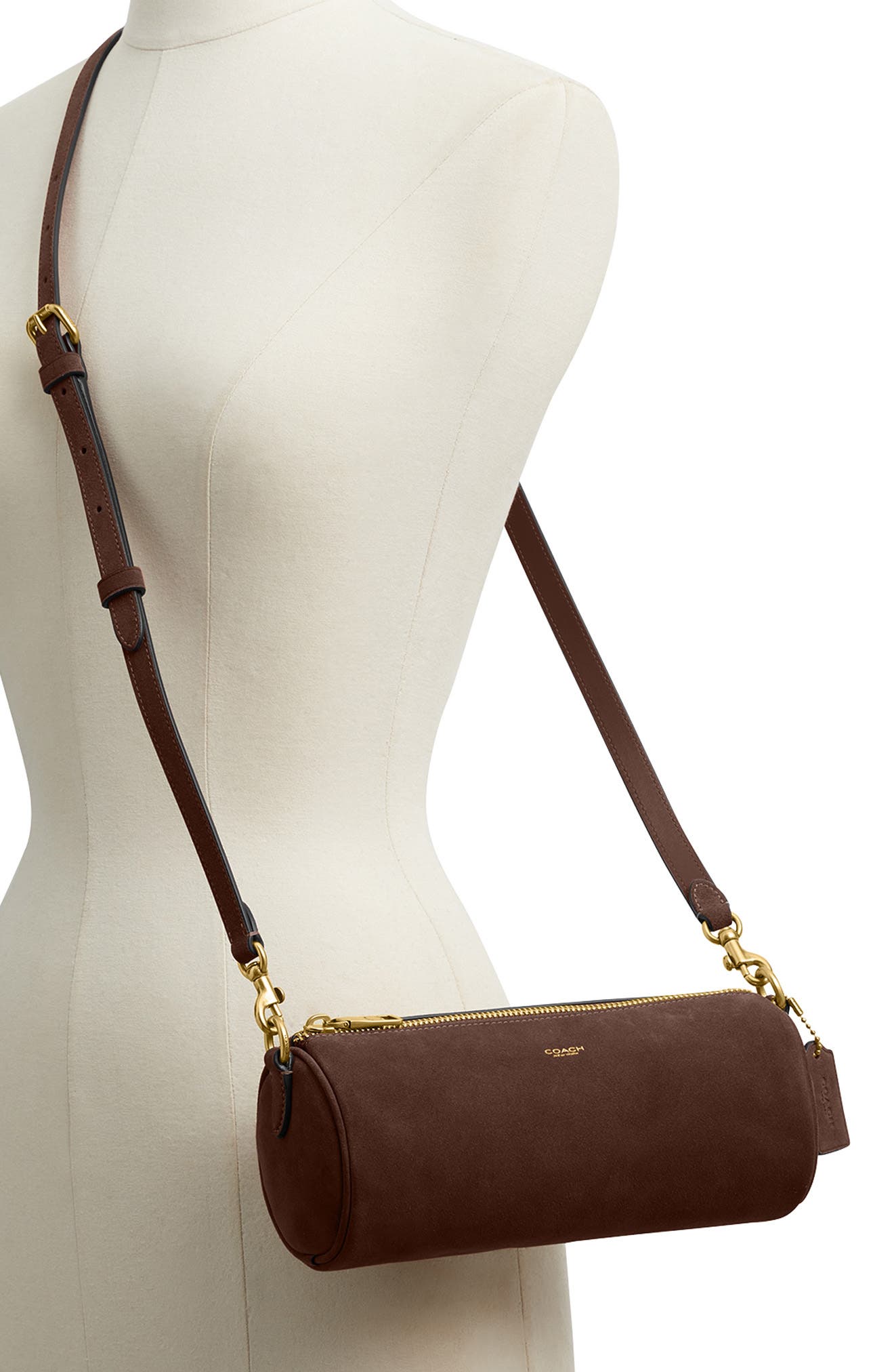 Suede Barrel Bag, Alternate, color, DARK CHOCOLATE