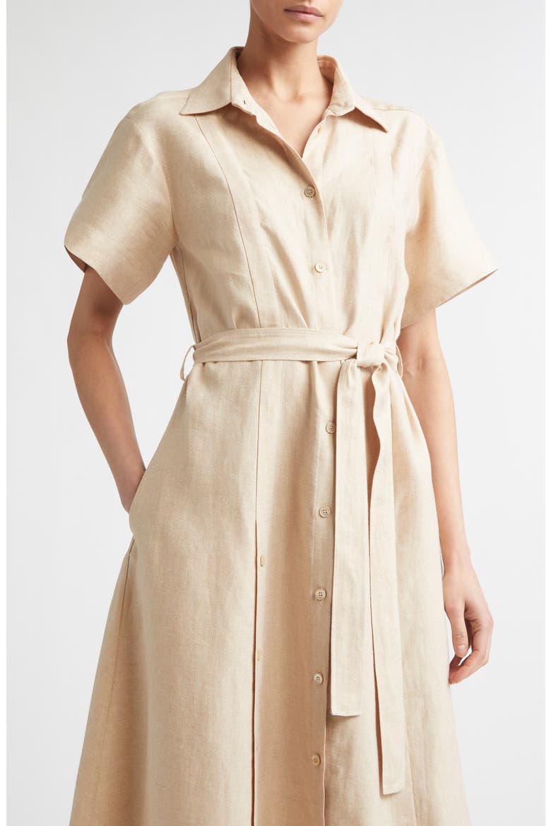 Linen Blend Belted Shirtdress, Alternate, color, TAUPE COGNAC