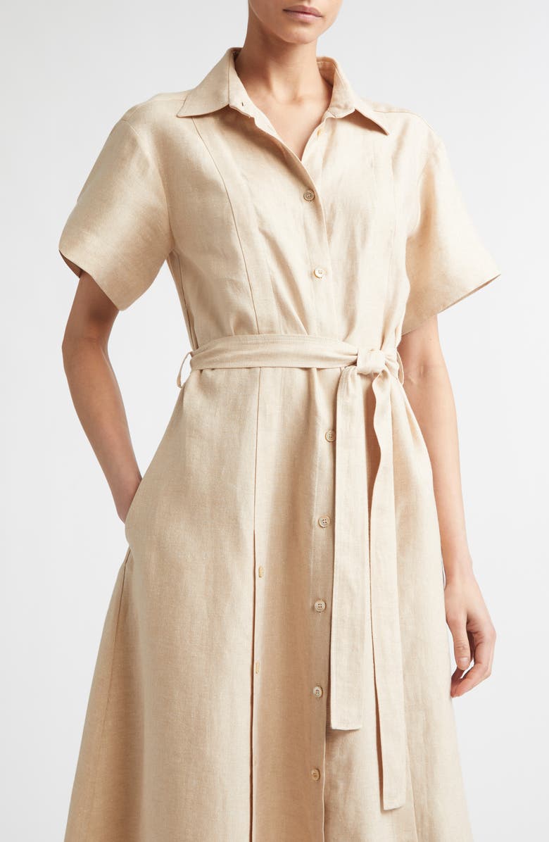 Eleventy Linen Blend Belted Shirtdress, Alternate, color, Taupe Cognac