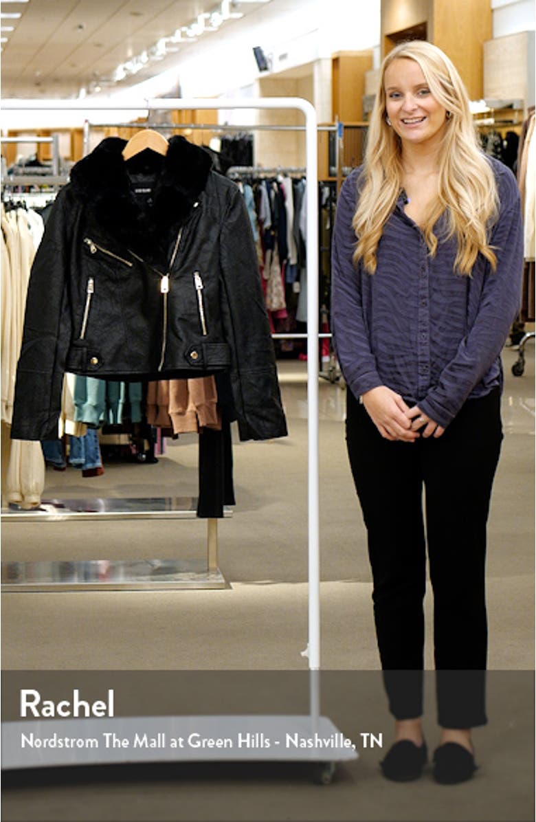 Faux Leather Biker Jacket with Removable Faux Fur Trim, sales video thumbnail