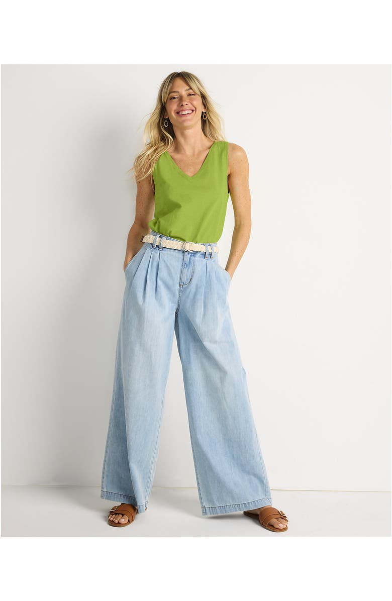 Lands' End Lightweight Denim Mid Rise Pleated Slouchy Jeans, Alternate, color, Breeze Blue Wash