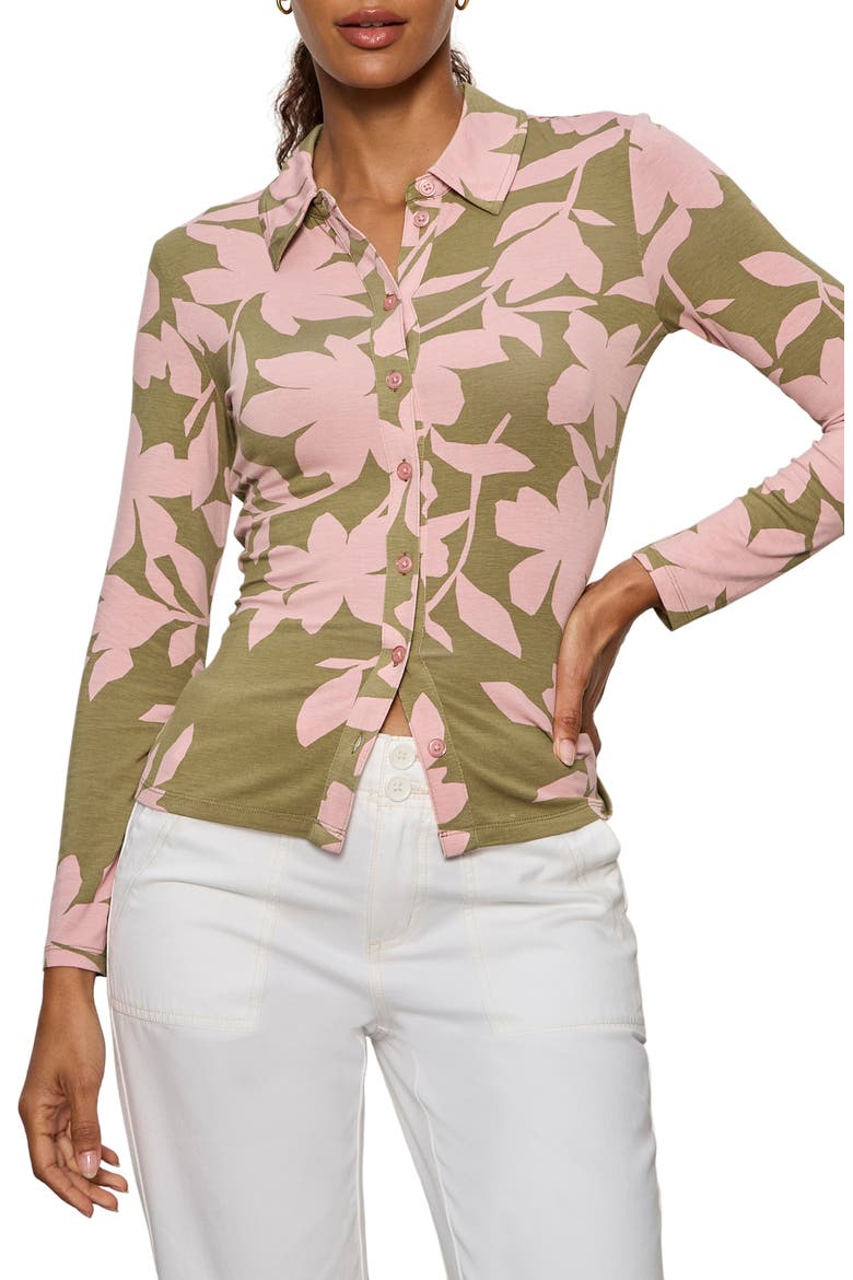 Dreamer Floral Knit Button-Up Shirt, Alternate, color, PINK SILHOUETTE