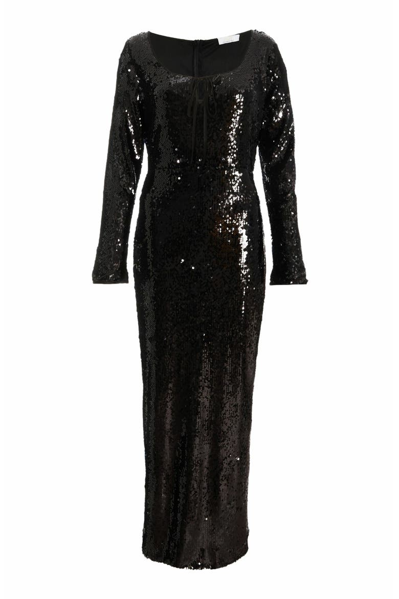 Sequin Tie Front Maxi Dress, Alternate, color, Black