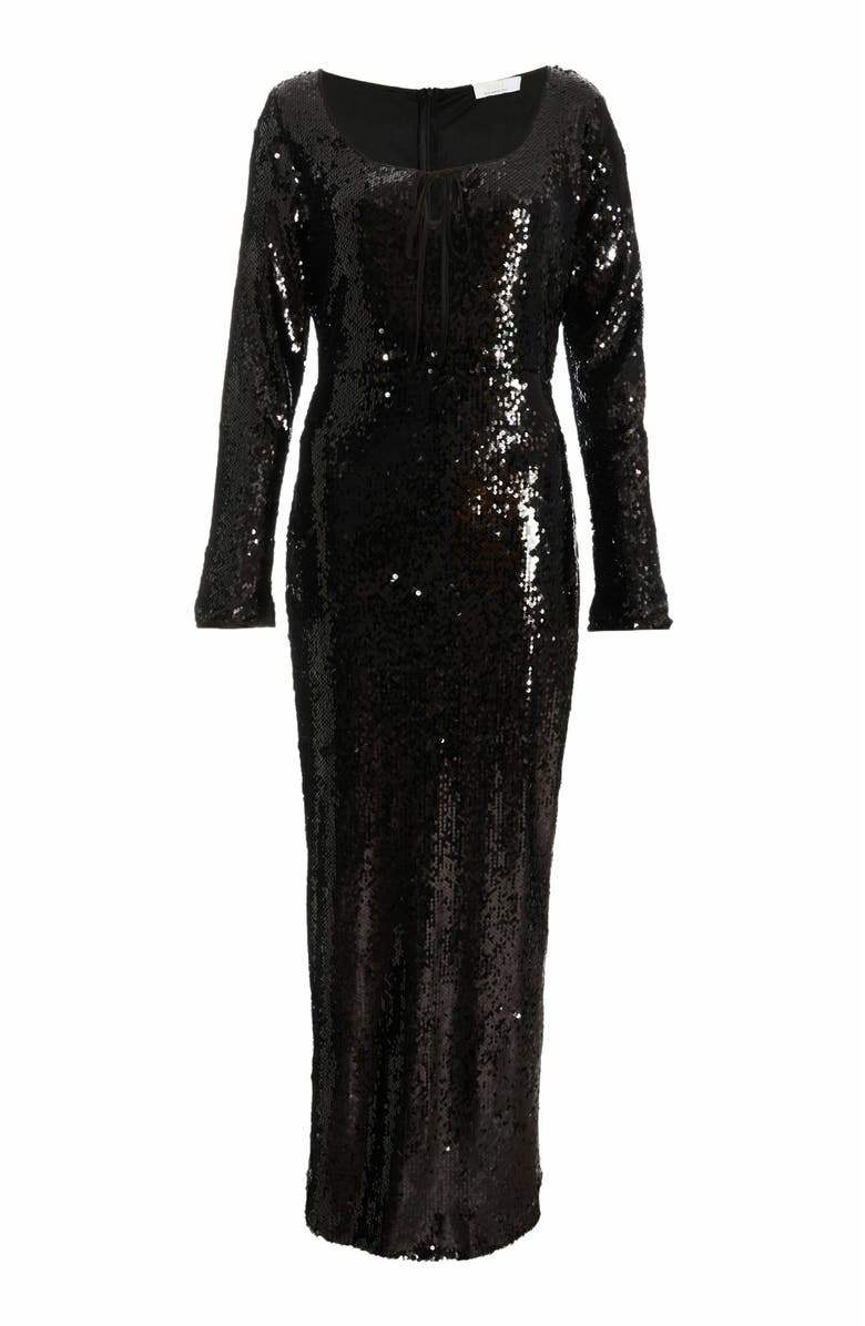 QUIZ Sequin Tie Front Maxi Dress, Alternate, color, Black