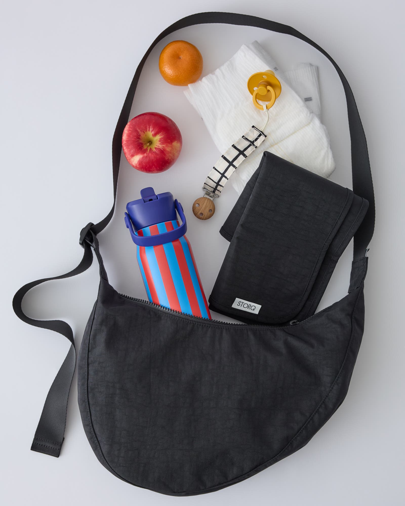 Half Moon Crossbody Bag with Changing Mat, Alternate, color, Black