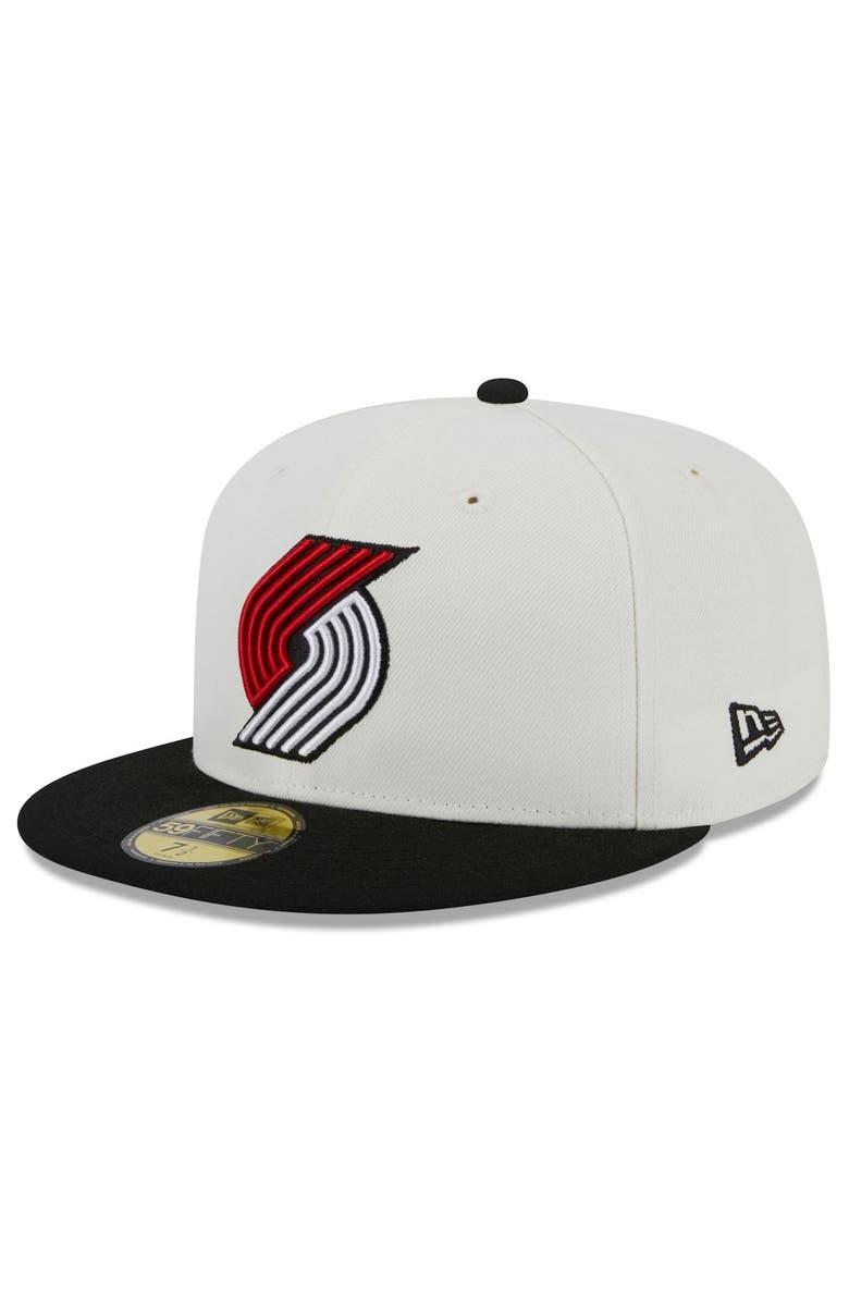 New Era Men's New Era Cream/Black Portland Trail Blazers Retro City Conference Side Patch 59FIFTY Fitted Hat, Alternate, color,