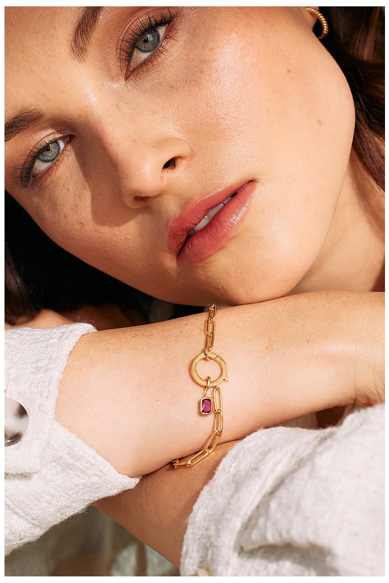Colette Birthstone Paper Clip Chain Bracelet, Alternate, color, GOLD - OCTOBER