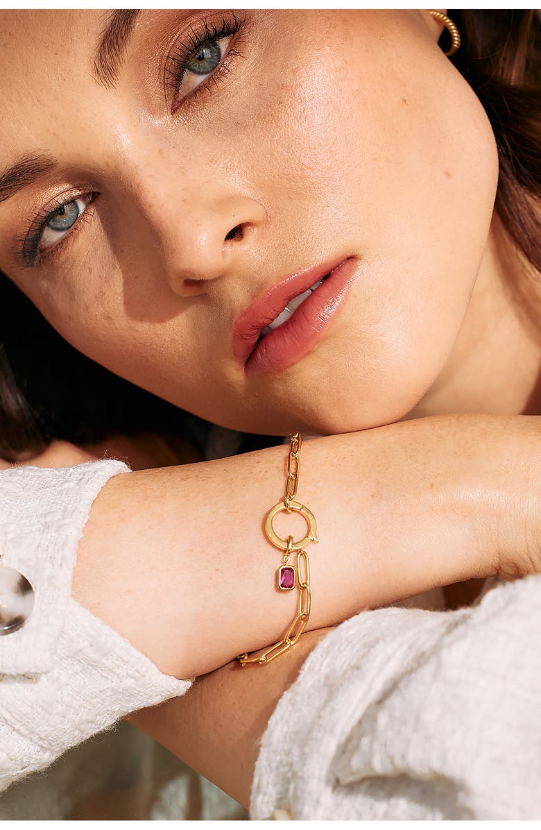 Brook and York Colette Birthstone Paper Clip Chain Bracelet, Alternate, color, Gold - April