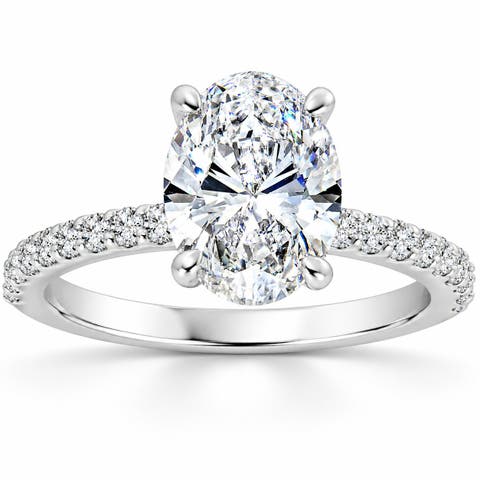 Certified 3 3/8Ct Oval Diamond Engagement Ring Hidden Halo Lab Grown Gold