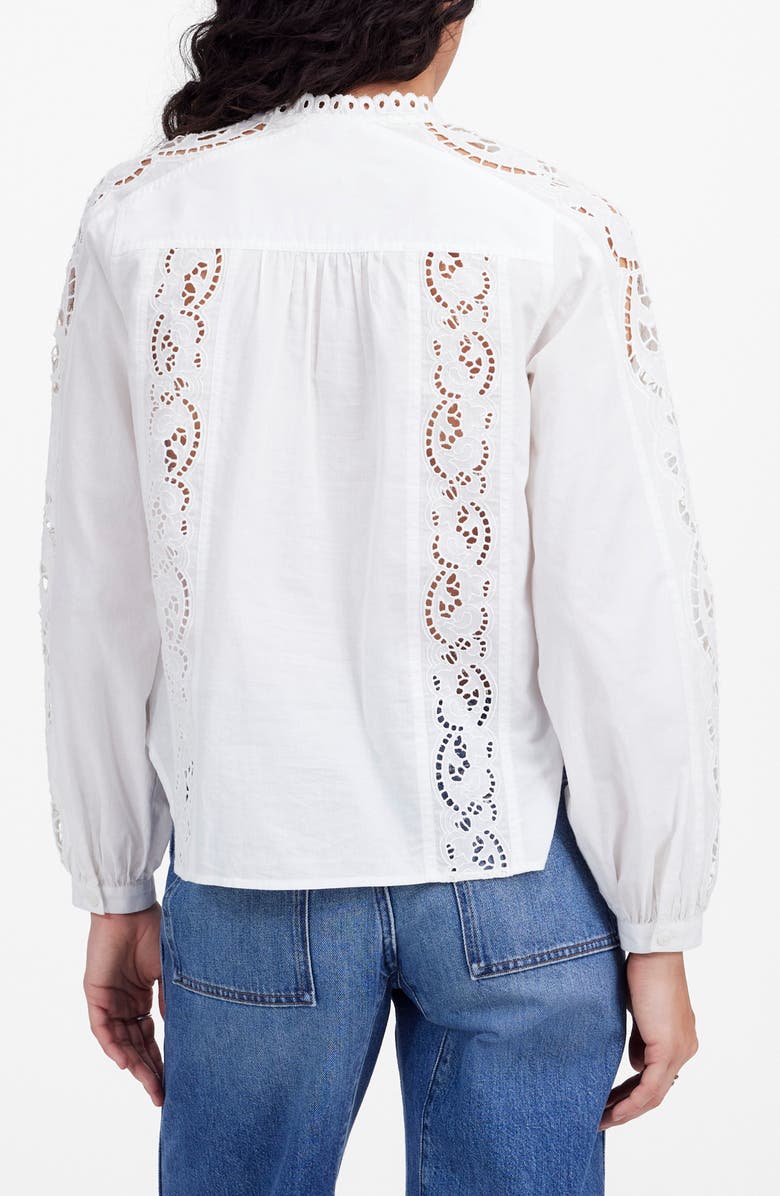 Madewell Lace Inset Pintuck Button-Up Shirt, Alternate, color, White