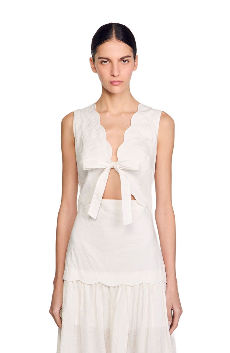 SANDRO Crinkled maxi dress with bow, Alternate, color, 