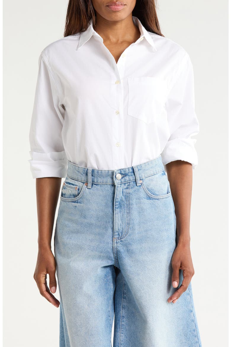 Faye Button-Up Shirt, Main, color, WHITE POPLIN