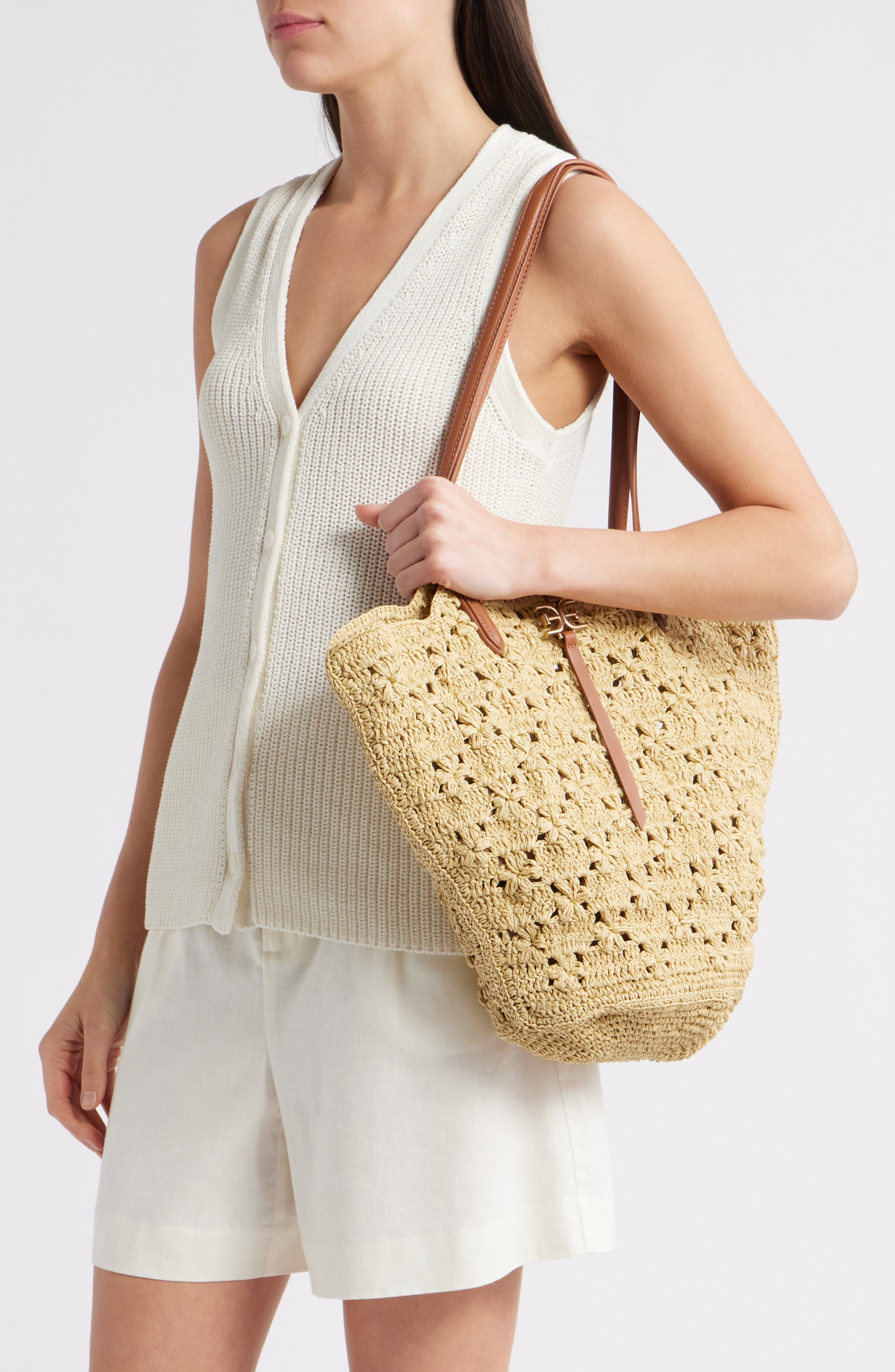 Sam Edelman Layla Floral Raffia Tote Bag, Alternate, color, Neutral