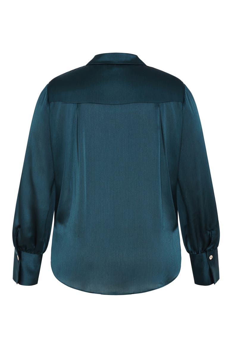 Ellie Long Sleeve Tie Front Satin Shirt, Alternate, color, DEEP TEAL
