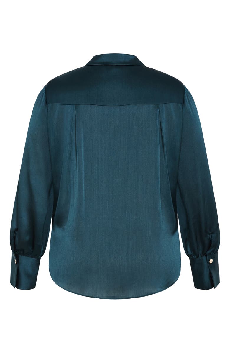 City Chic Ellie Long Sleeve Tie Front Satin Shirt, Alternate, color, Deep Teal