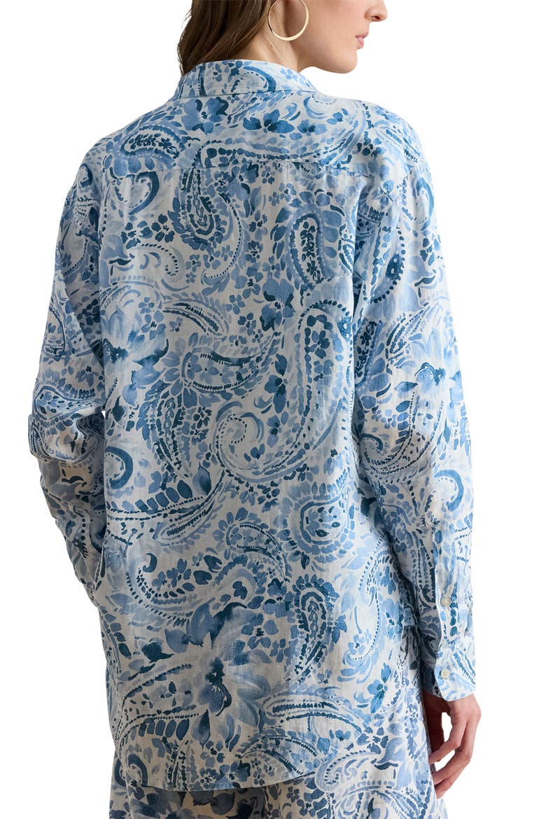 Paisley Print Linen Shirt, Alternate, color, WHITE/ BLUE
