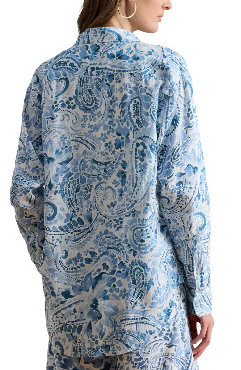 Lauren Ralph Lauren Paisley Print Linen Shirt, Alternate, color, White/ Blue